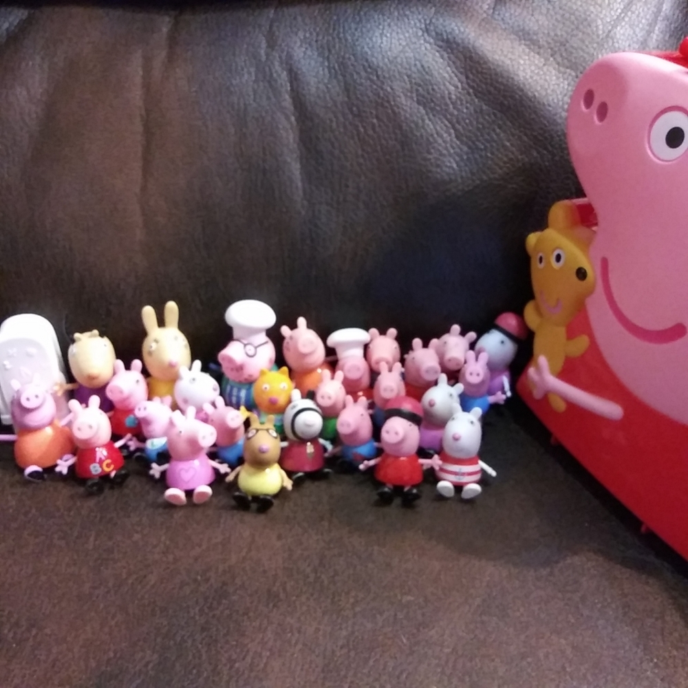 PEPPA PIG FRIENDS & FAMILY. TOYS FIGURES & CASE (MIX LOT OF 28 )